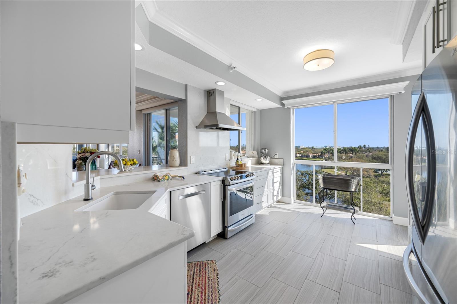 Modern, bright kitchen with ample counter space