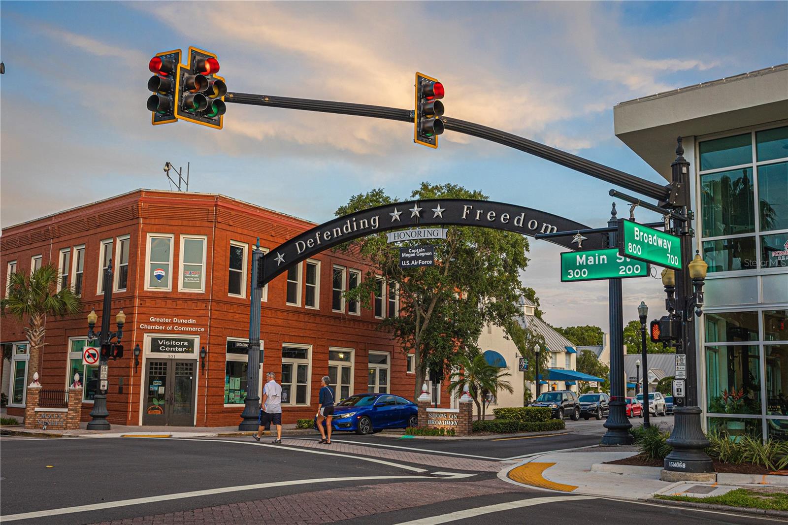 Main St and Broadway facing east