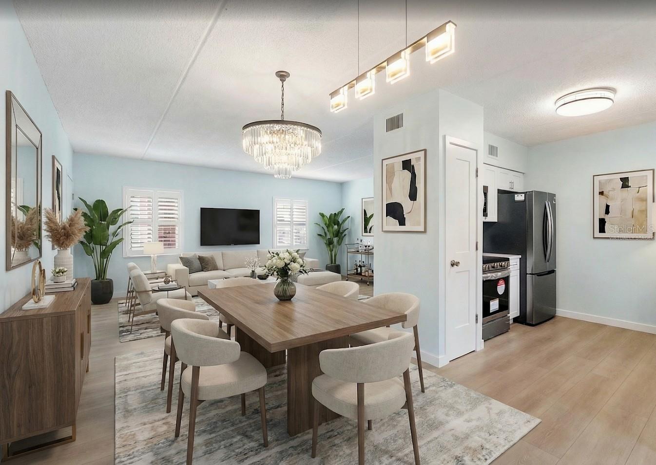 Living/dining room virtually staged