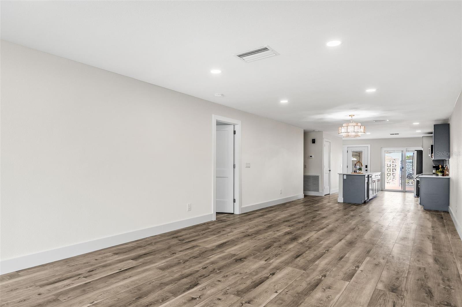 view from living room to kitchen