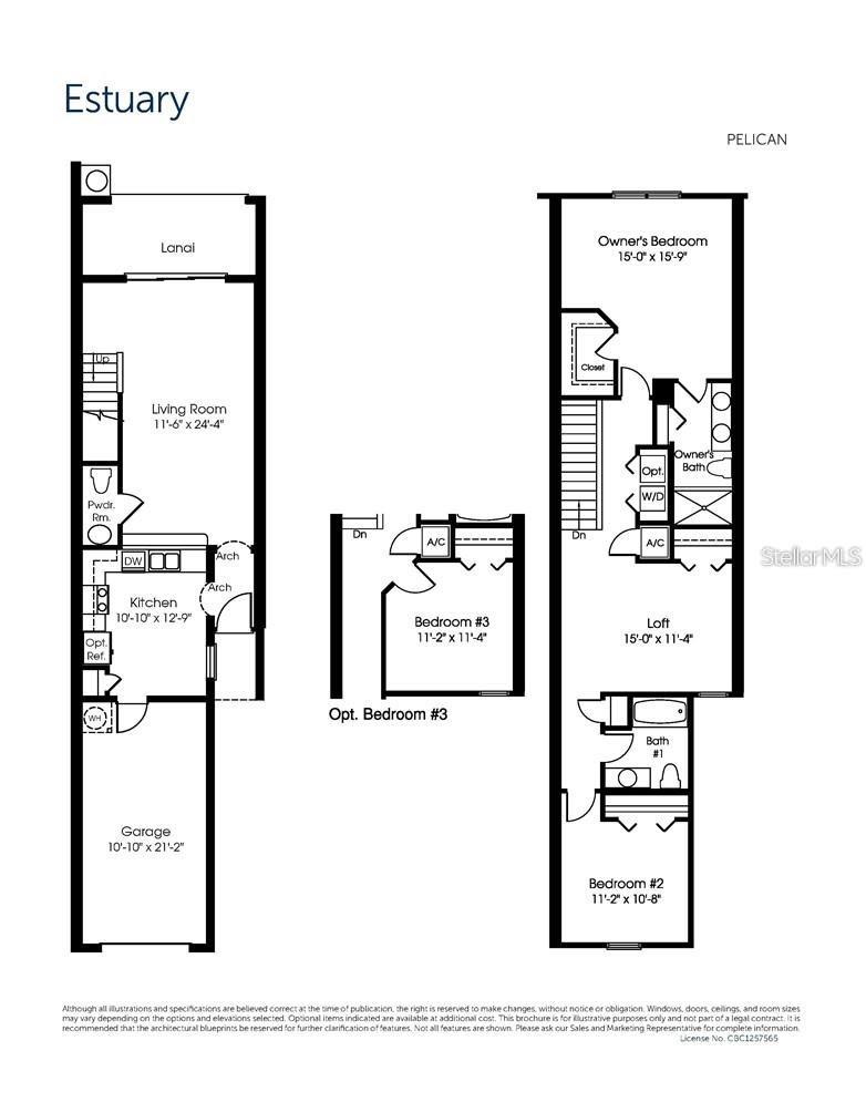 Floor Plan 2 bedroom option with loft.