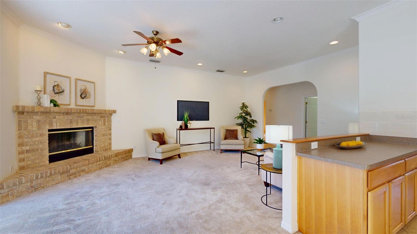 Living Room with Wood-Burning Fireplace