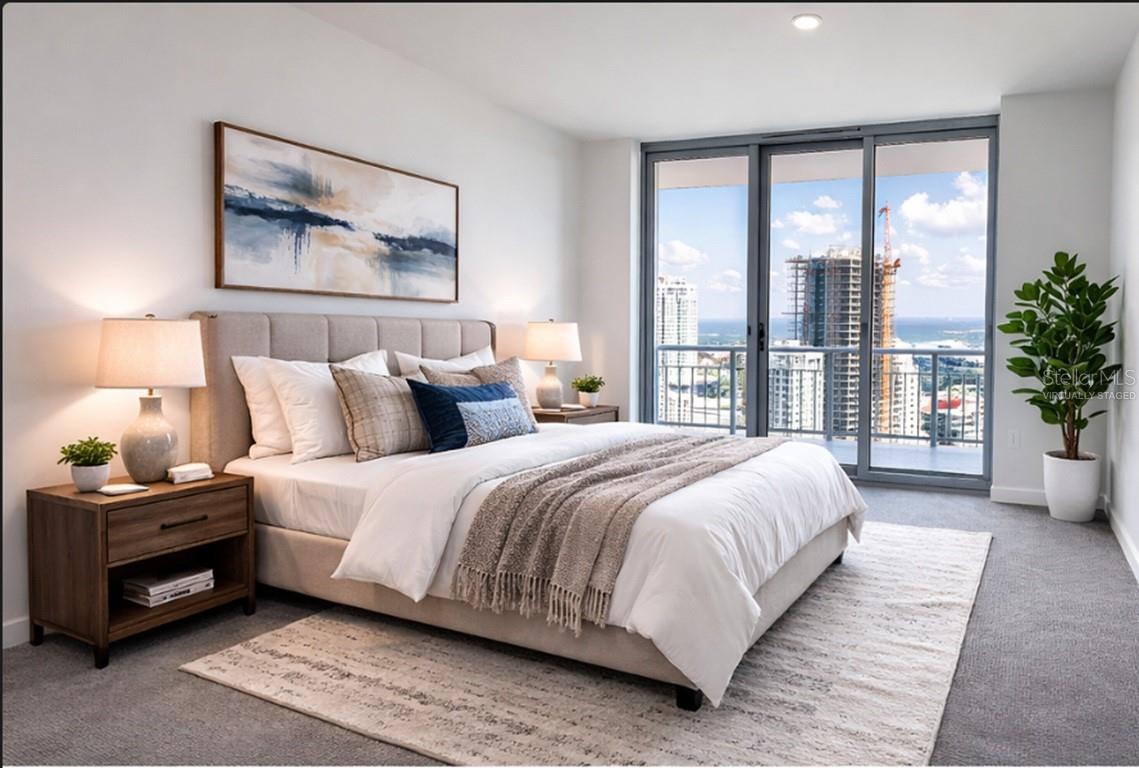 Bedroom #2 with Access to 52' (Length) Balcony in the Sky - Virtually Staged