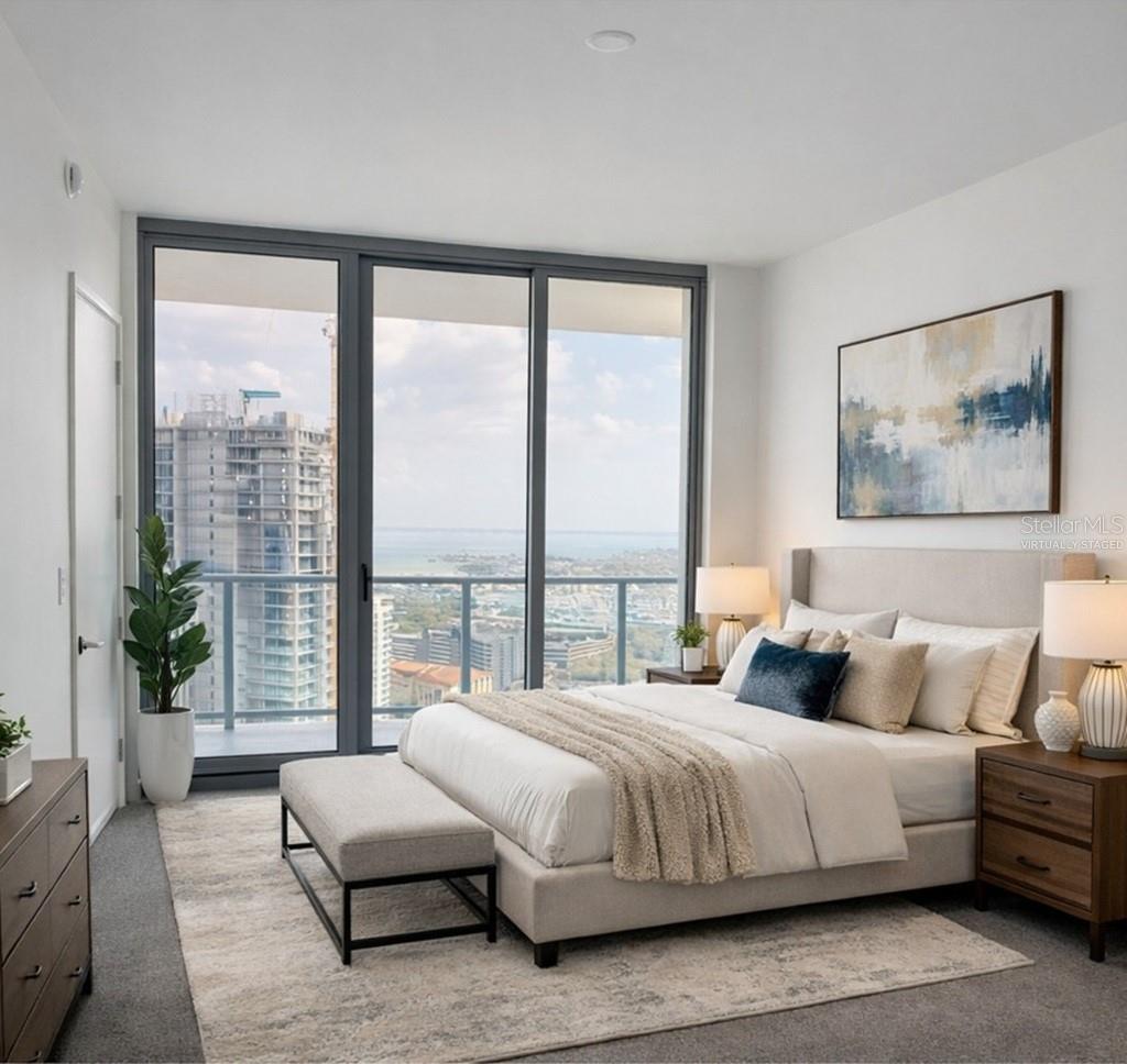 Bedroom #3 with Ensuite Bathroom, Walk-In Closet and Access to 52' (Length) Balcony in the Sky - Virtually Staged