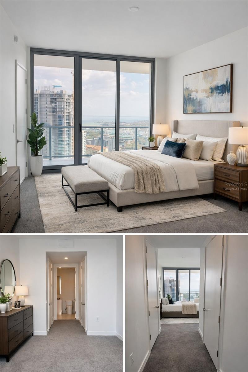 Bedroom #3 with Ensuite Bathroom, Walk-In Closet and Access to 52' (Length) Balcony in the Sky - Virtually Staged