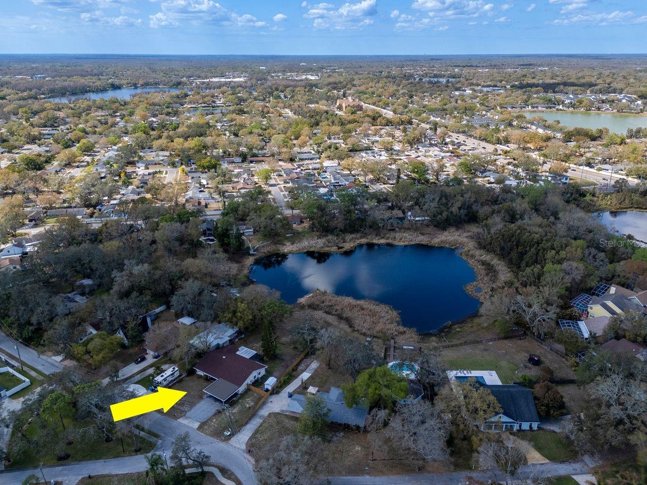 Aerial View of Home & Pond