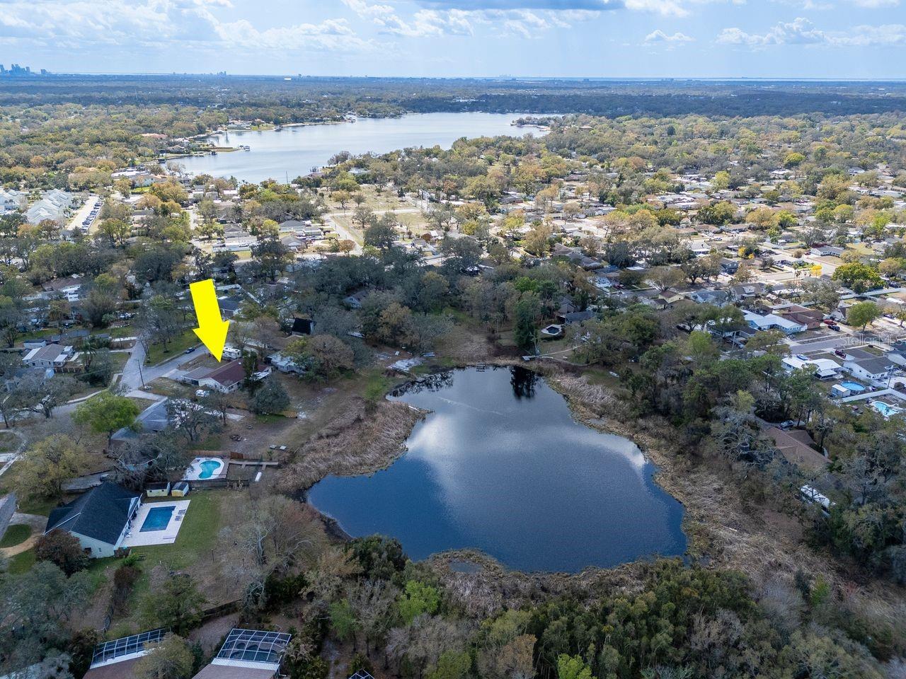 Aerial View of Home & Pond, and Oversized Lot