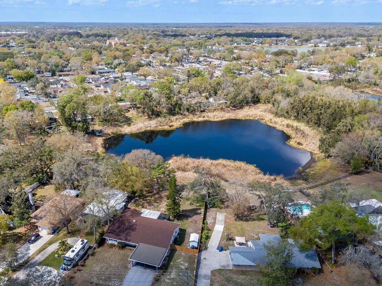 Aerial View of Home & Pond, and Oversized Lot