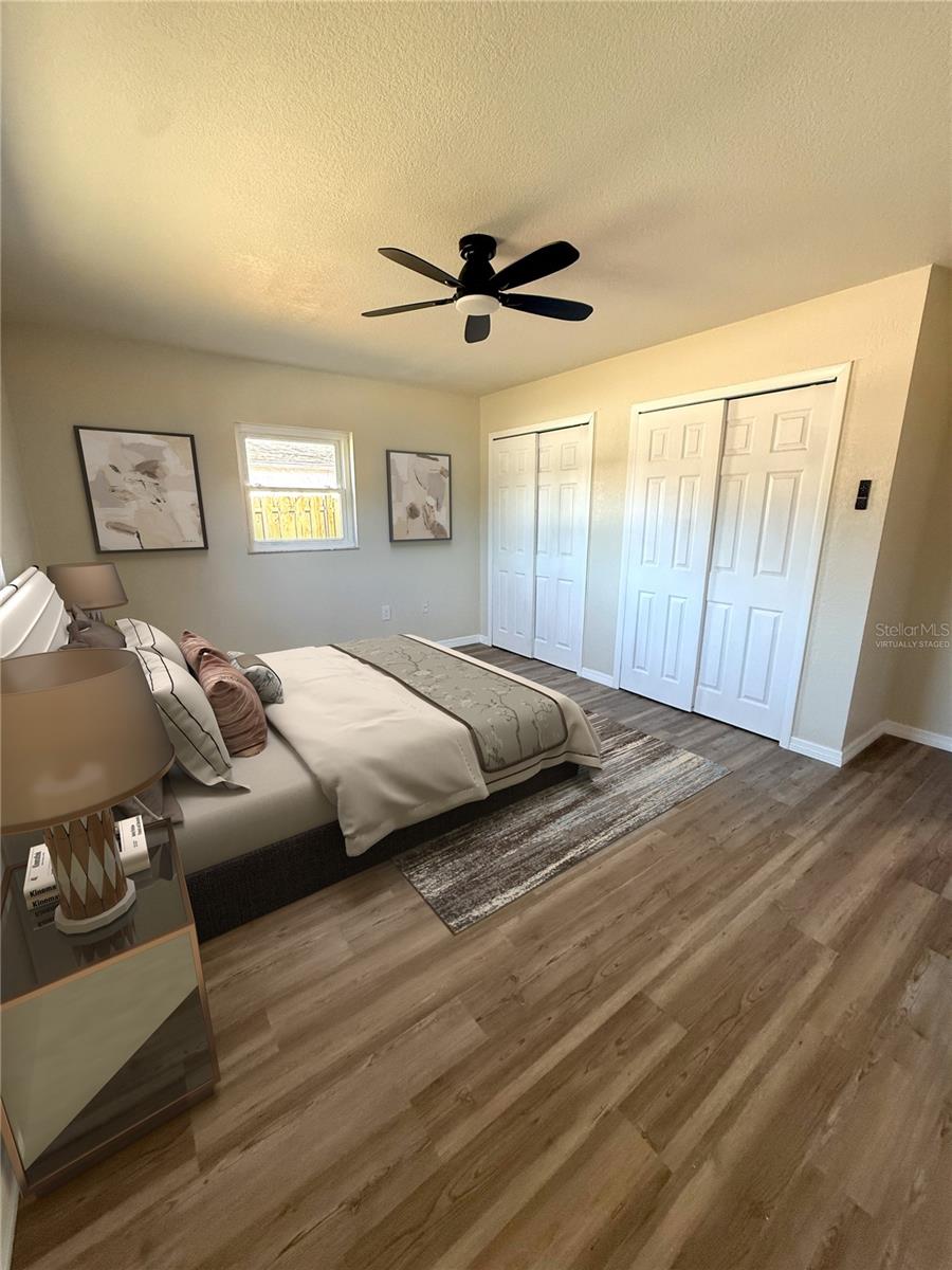 Virtually staged primary bedroom