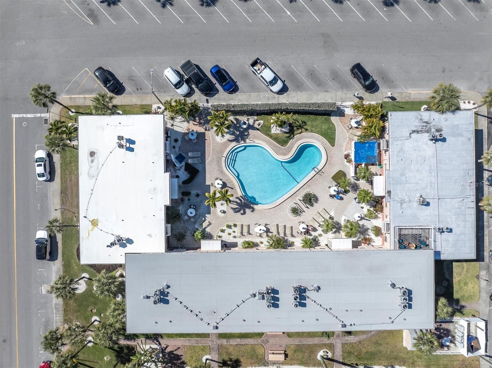 Overhead view with pool