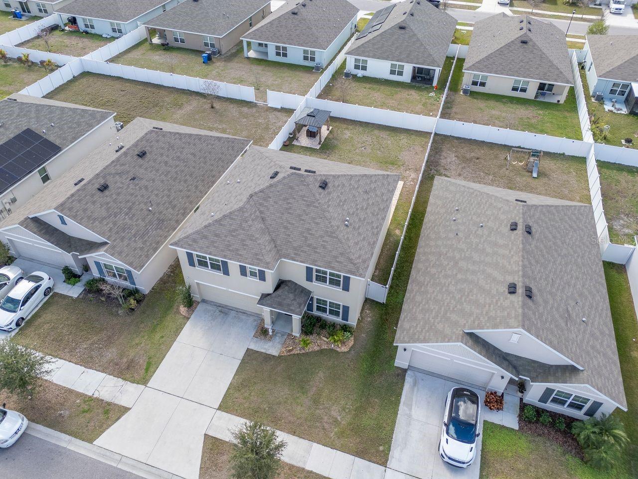 Aerial View - Fenced Lot, 2 car garage