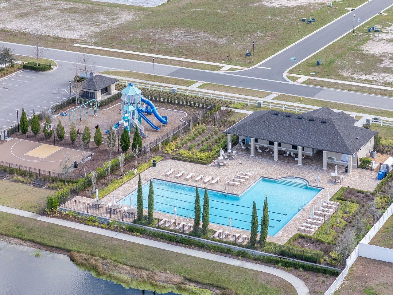 Aerial View - Community Pool, Clubhouse and Playground