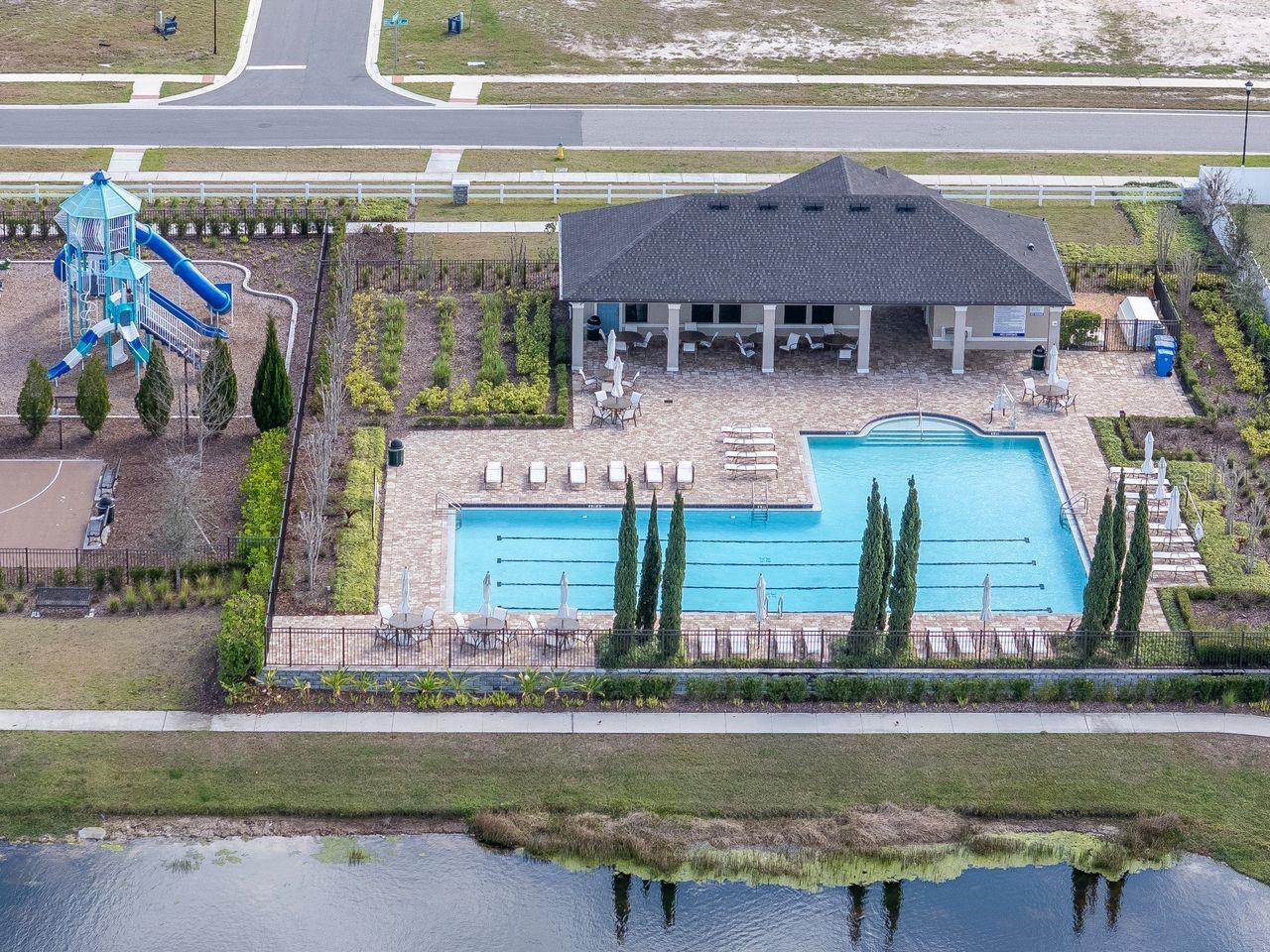 Aerial View - Community Pool, Clubhouse and Playground