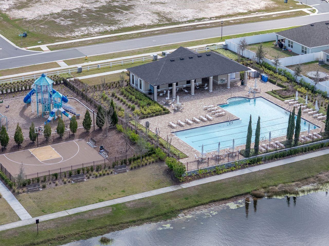 Aerial View - Community Pool, Clubhouse and Playground