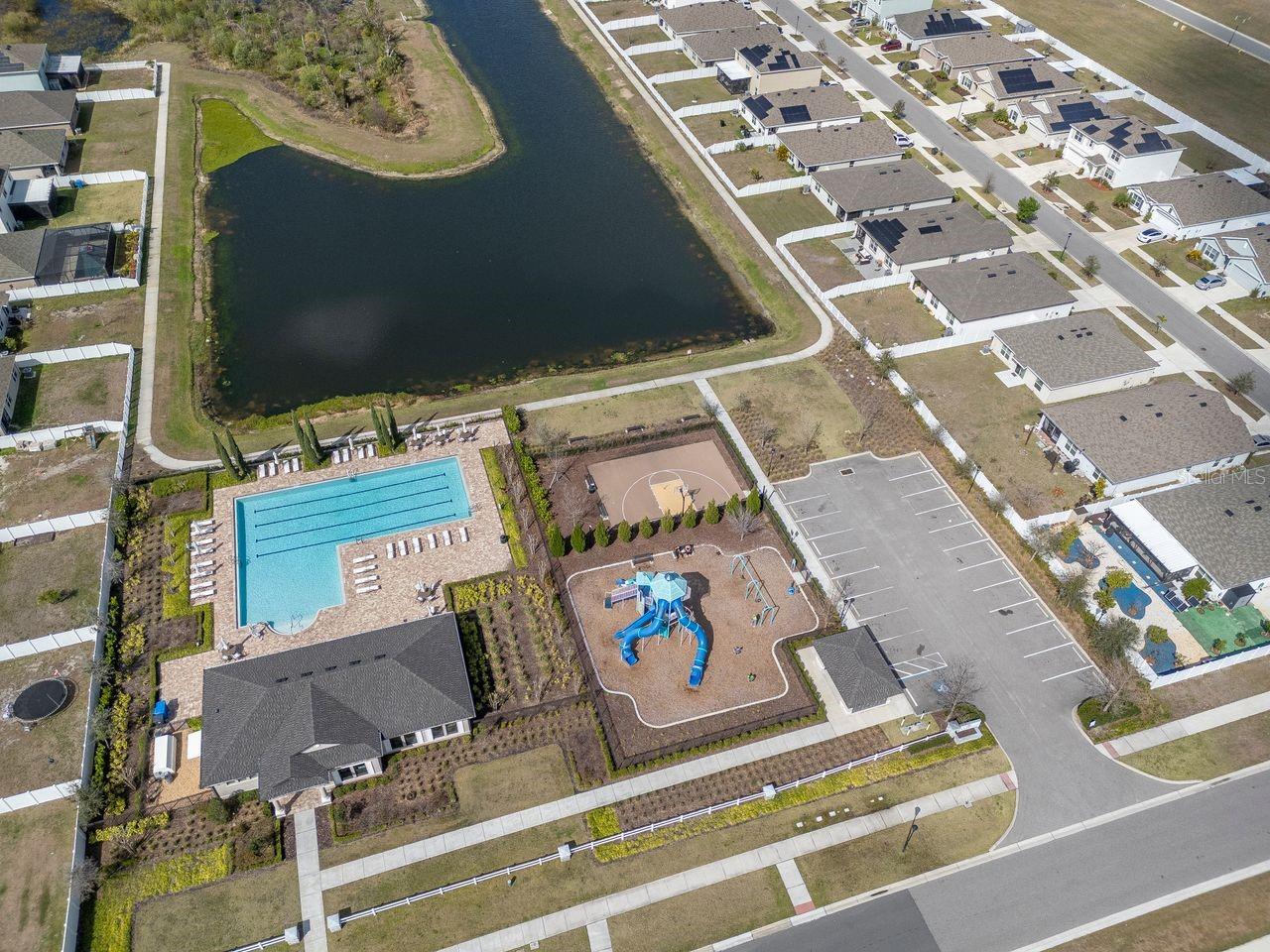 Aerial View - Community Pool, Clubhouse and Playground