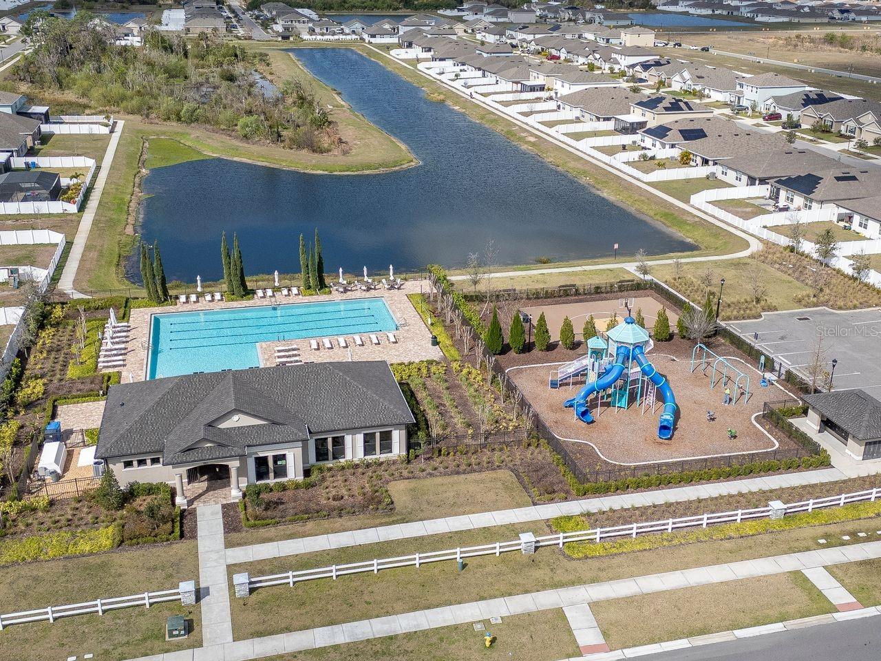 Aerial View - Community Pool, Clubhouse and Playground