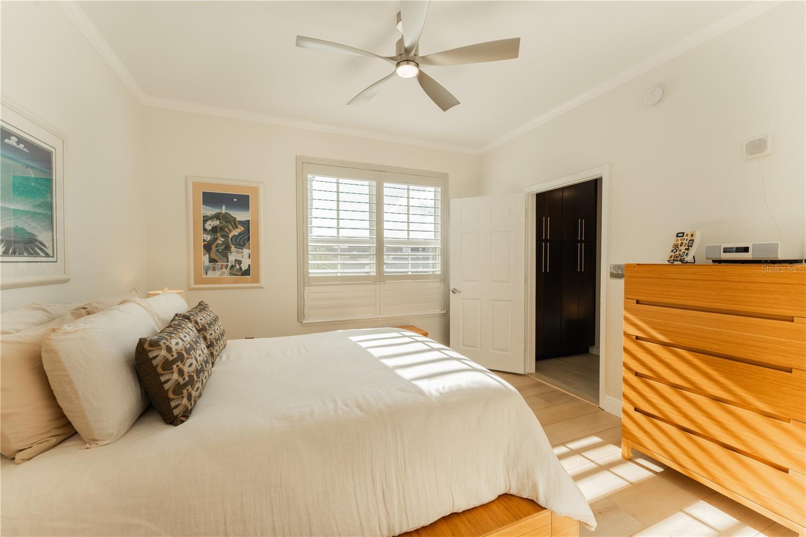 The primary bedroom furniture is included with the purchase.