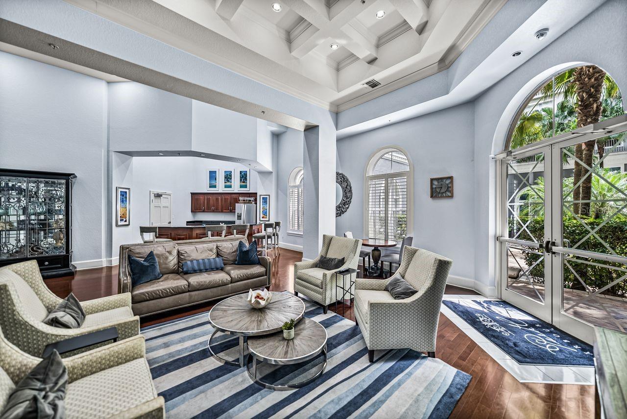 A clubhouse offering stunning views of a beautiful courtyard.