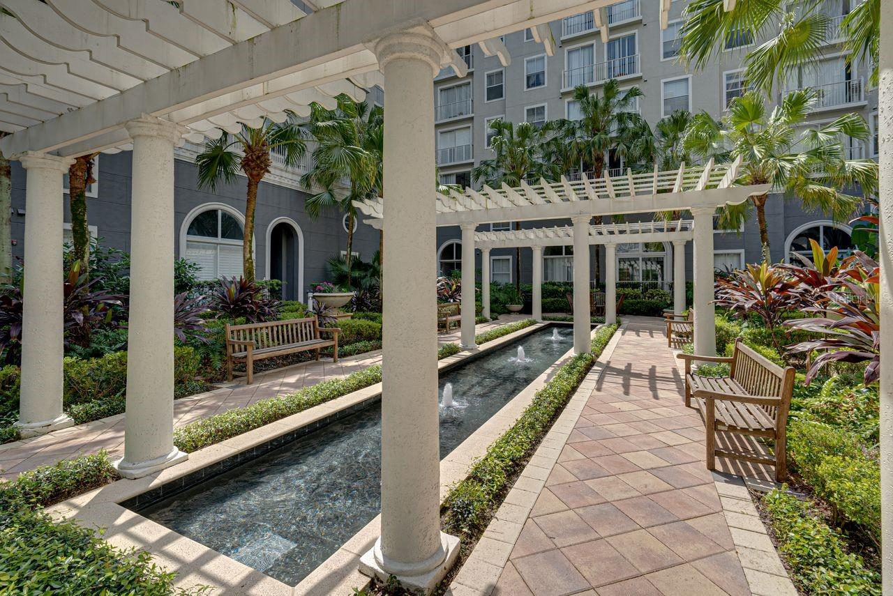 The courtyard is the perfect place to unwind and enjoy the soothing sounds of the water fountains.