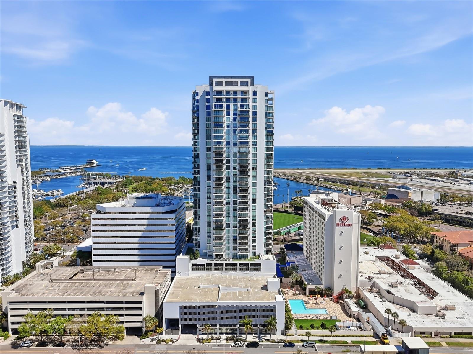 Stunning Saltaire exterior showcasing one of downtown St. Petersburg’s premier luxury waterfront condominium buildings.