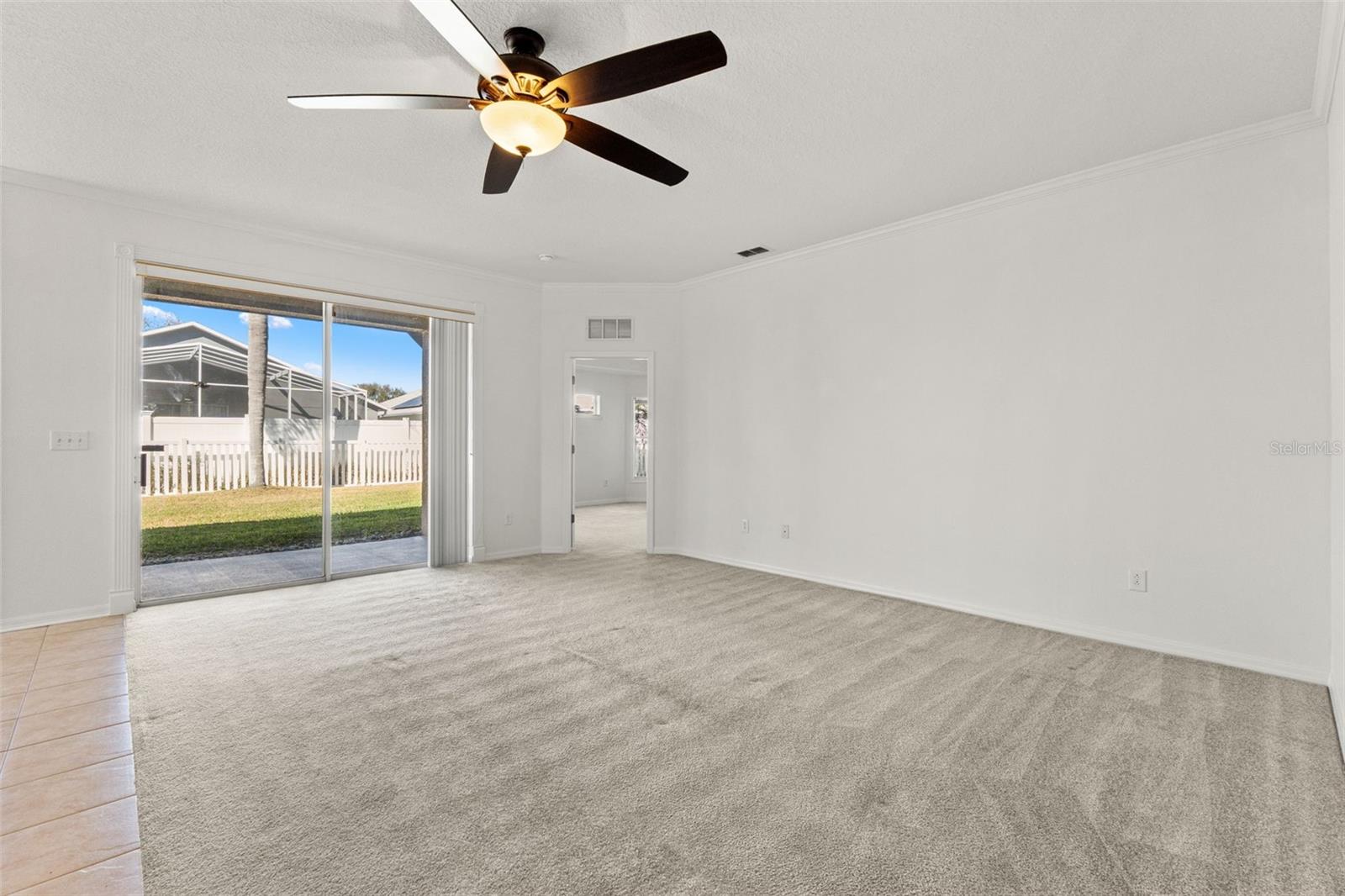 Great Room with view of fenced back yard