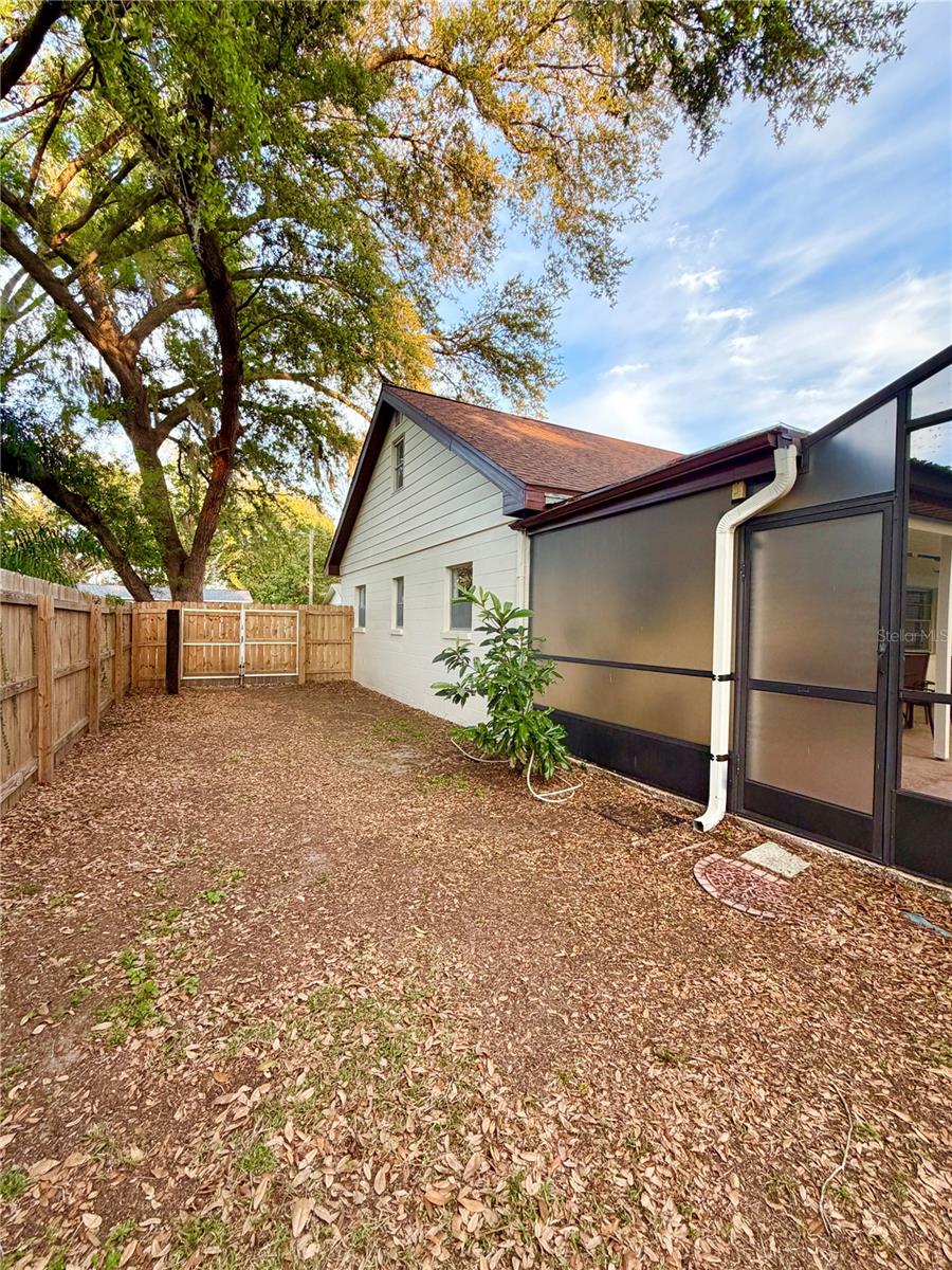 Completely fenced in yard and Rain Gutters.