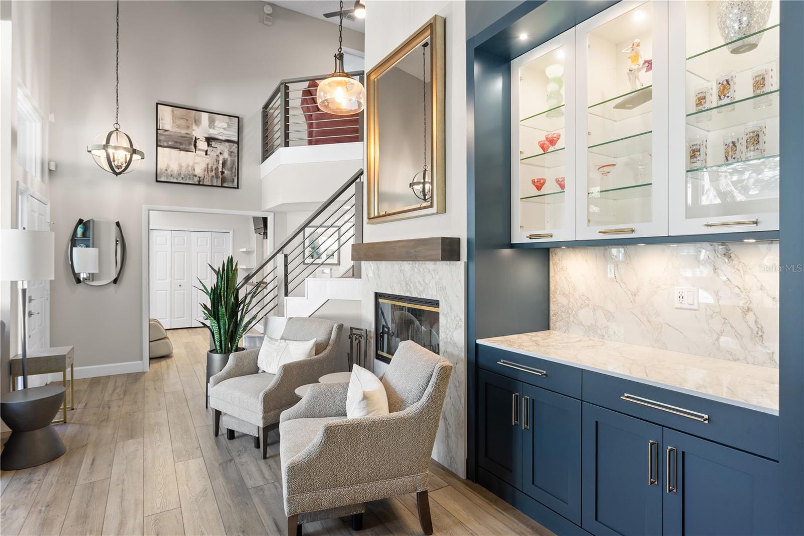 Dry Bar with Custom Cabinetry and Quartz Countertops