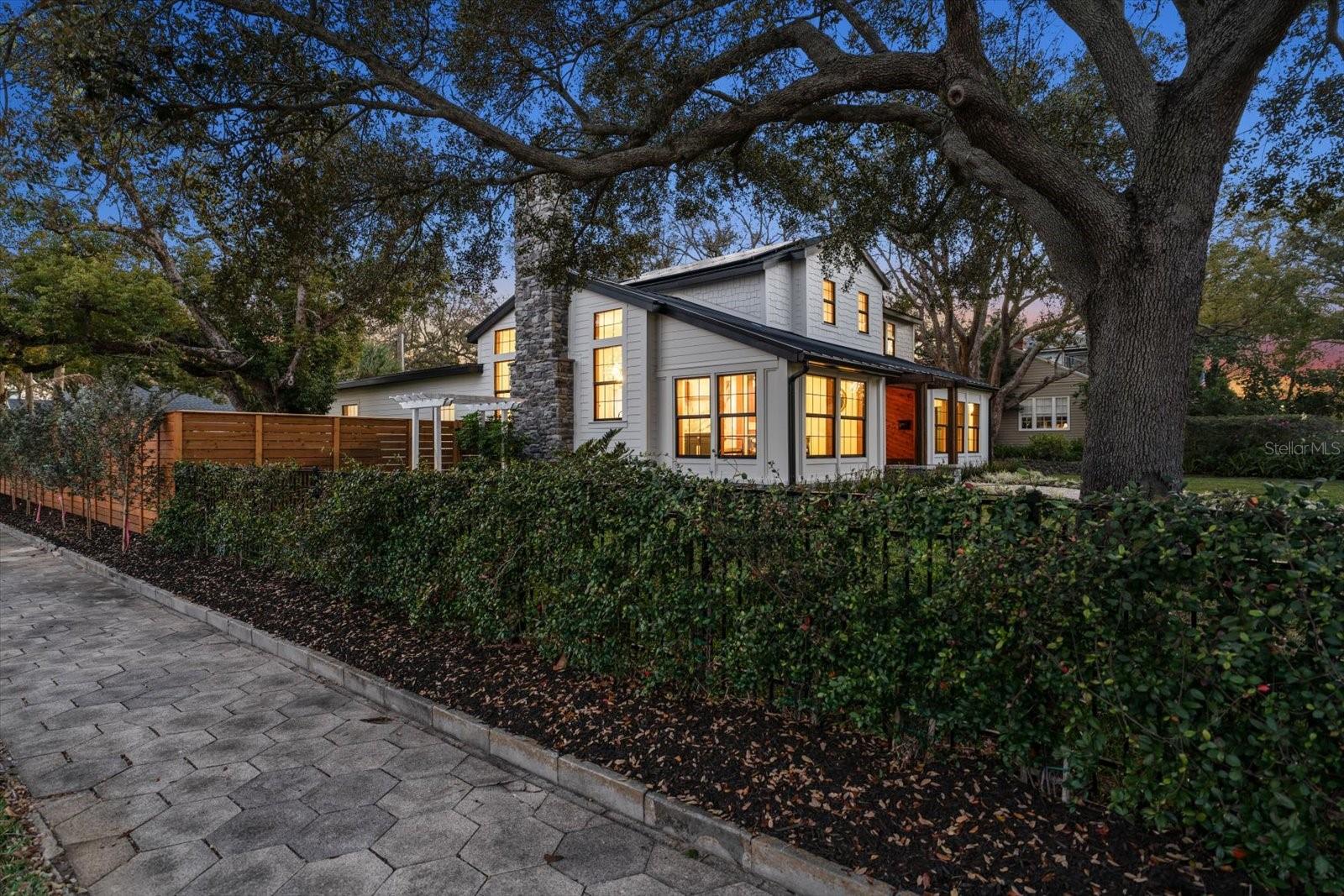 Northeast corner of home at twilight