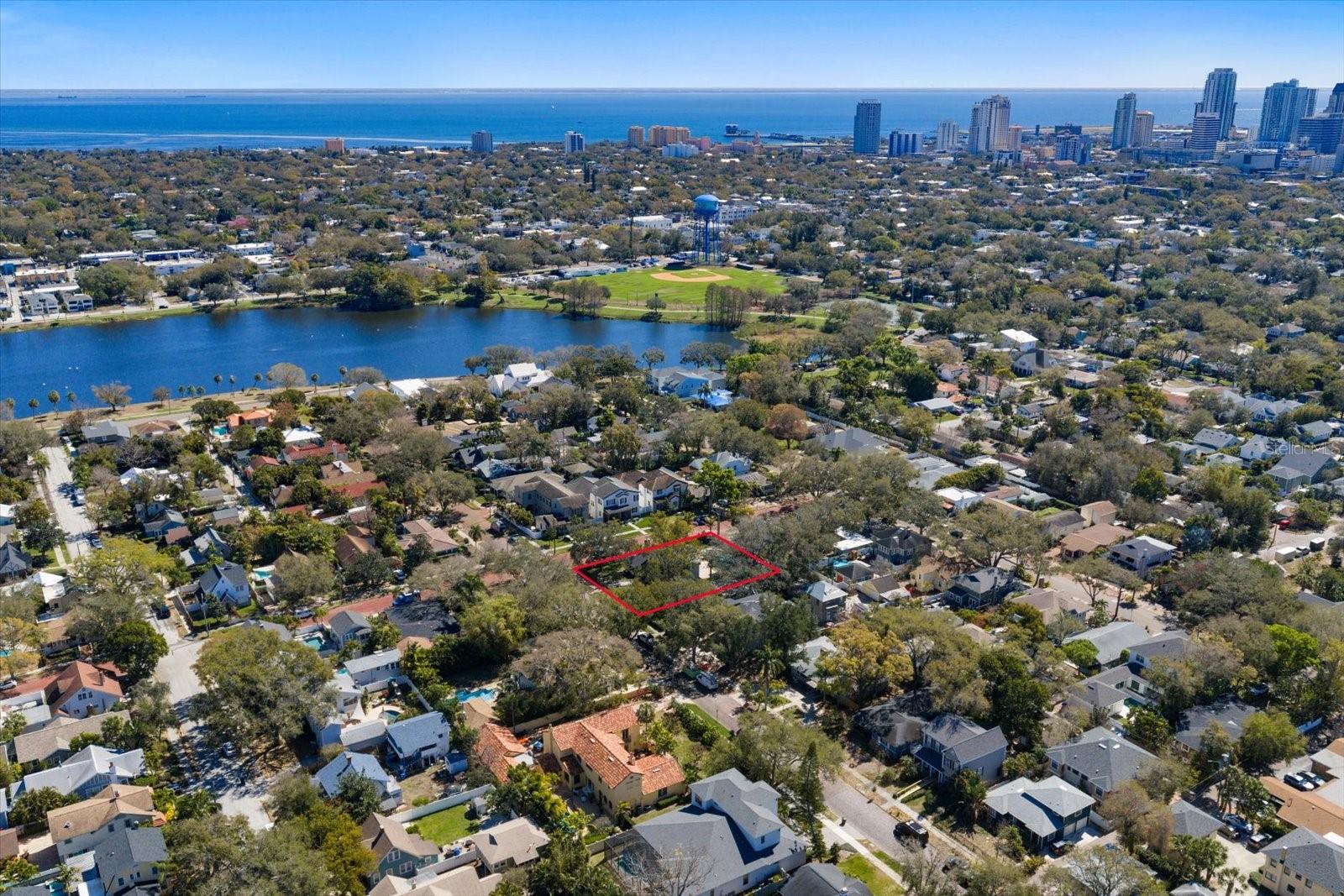 Aerial view. Close to Crescent Lake, 4th Street, Downtown St. Petersburg, and Tampa Bay