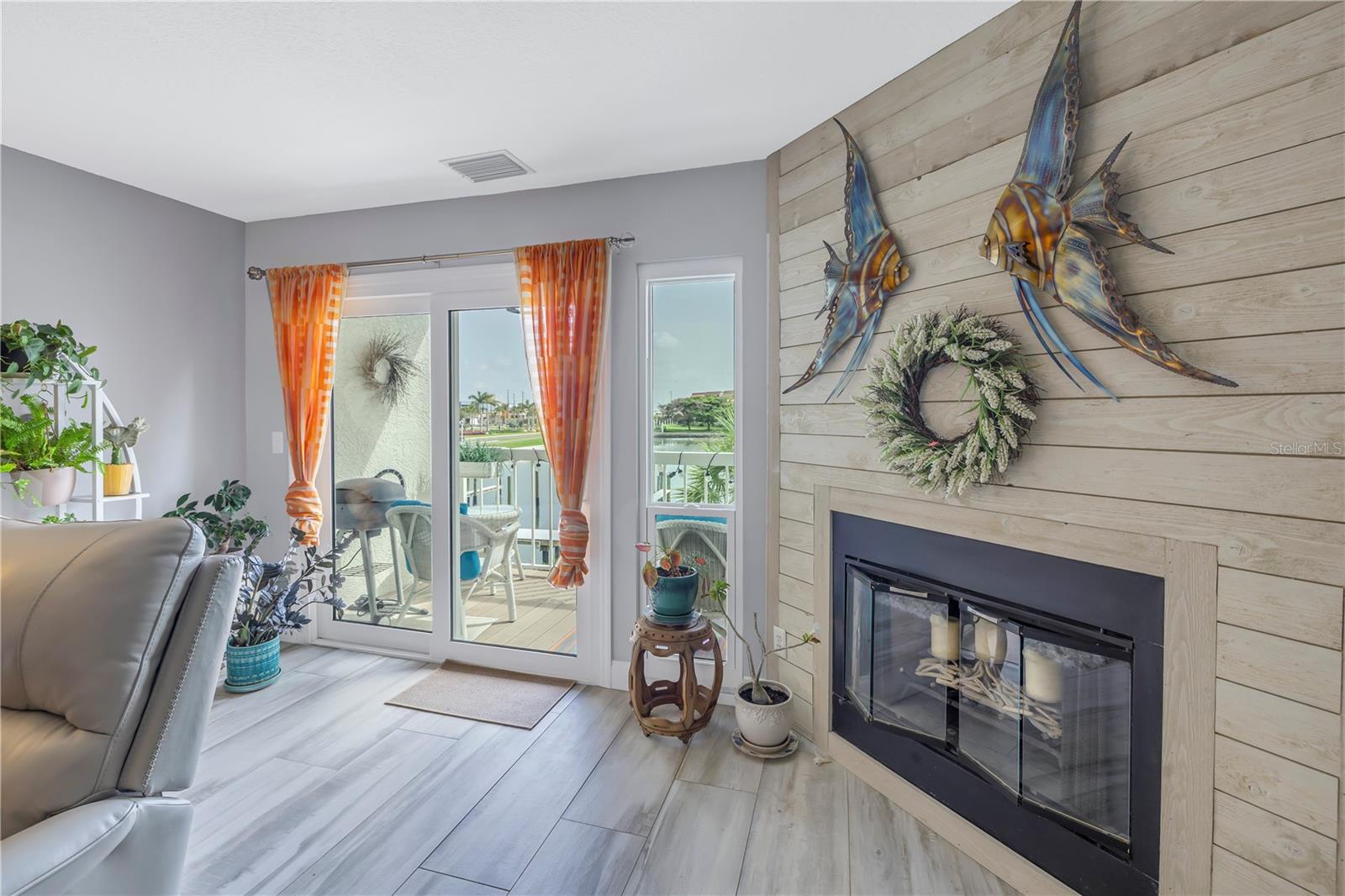 wood burning fireplace