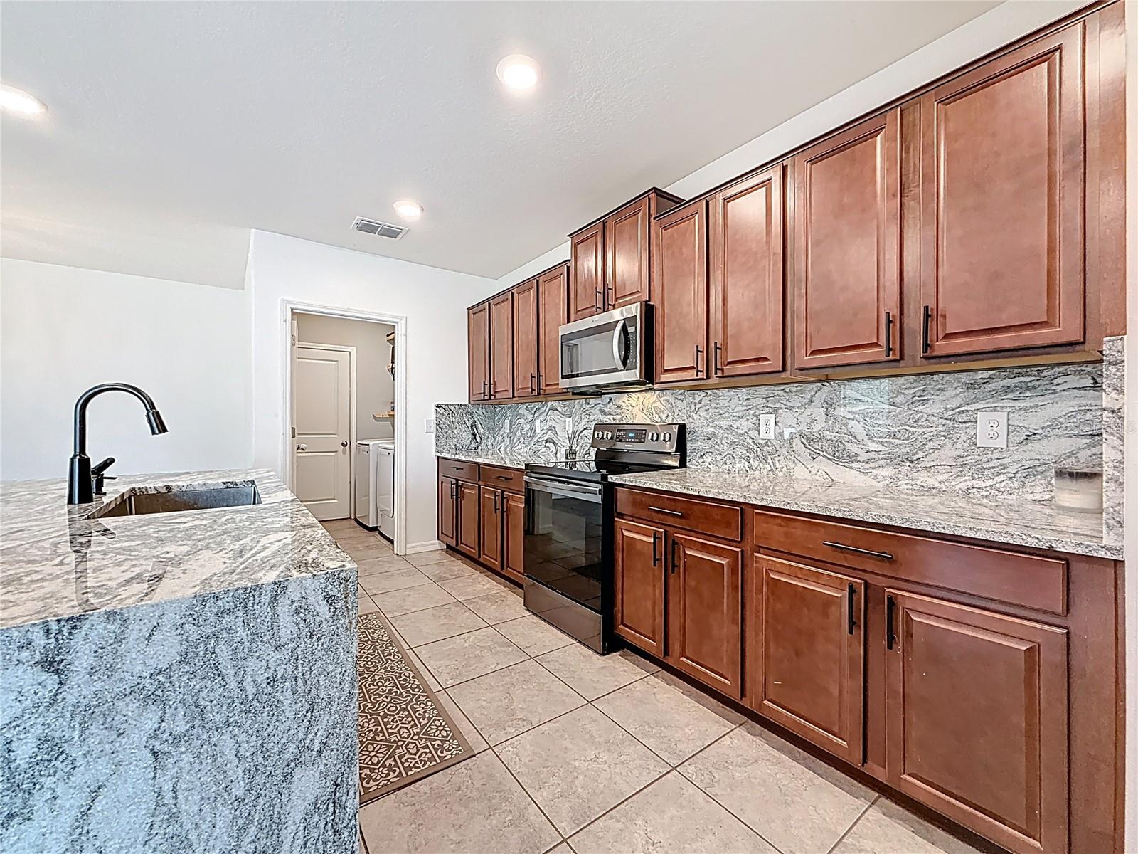 Granite back splash and island