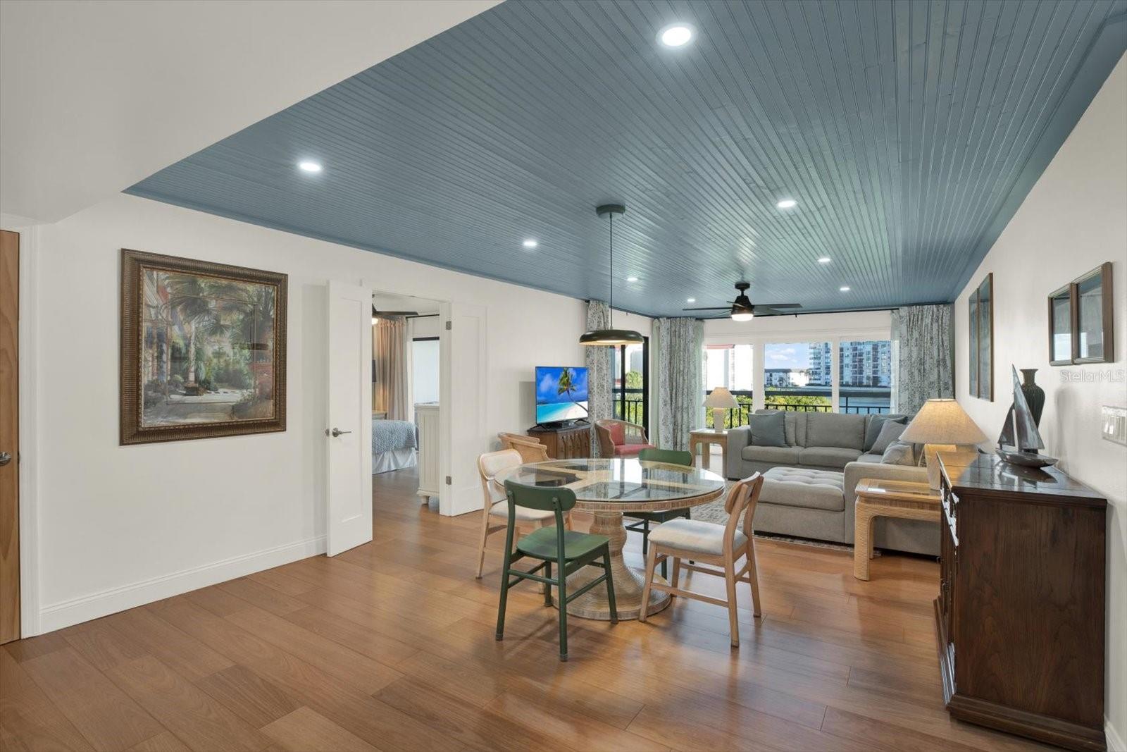 Dining and living view of water