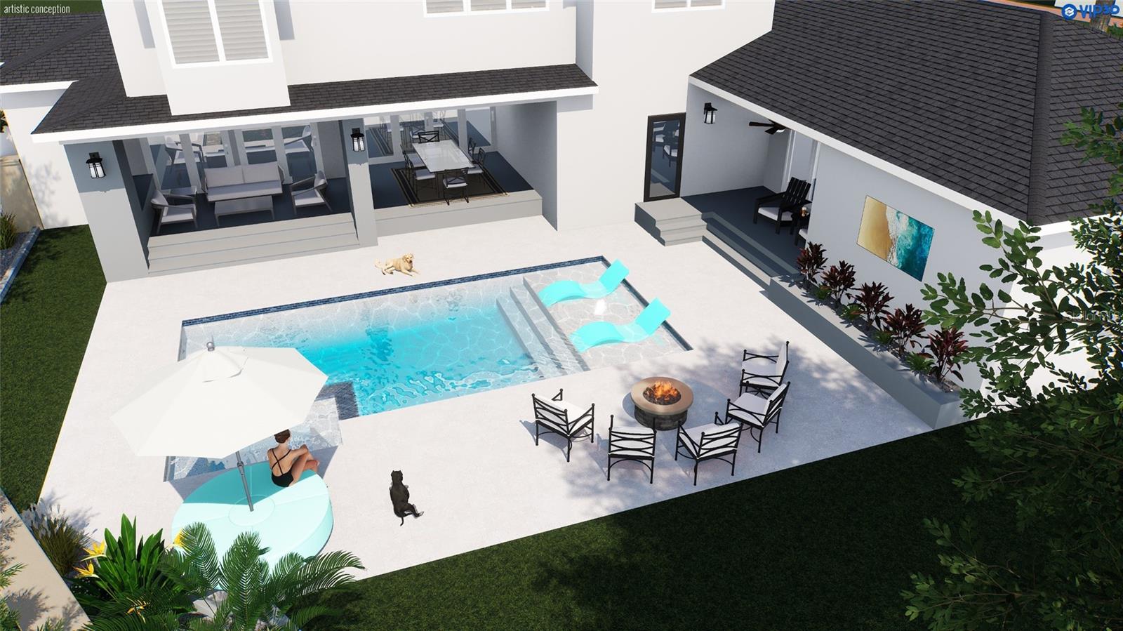 Artist’s Conceptual Rendering: Images shown are based on the builder’s current architectural plans and are intended to illustrate the anticipated completed residence. Final materials, finishes, landscaping, hardscape, architectural details, and design elements are subject to change.