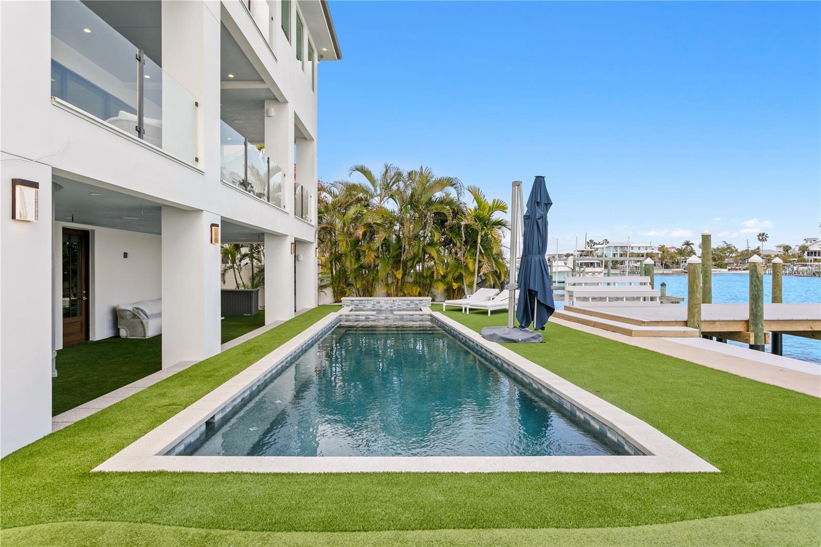 Heated saltwater pool and turf