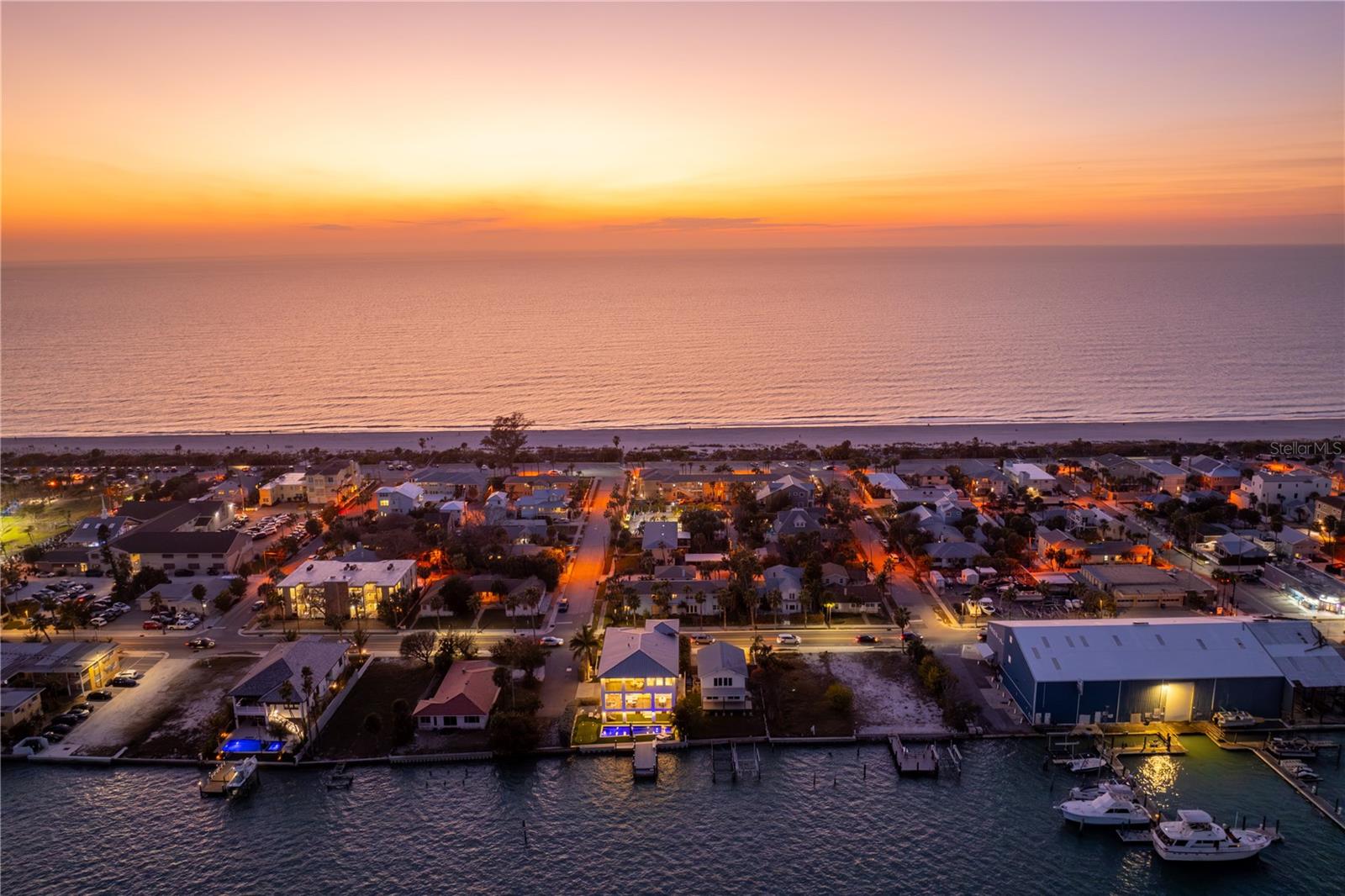 Drone photo on the home in proximity to the beach, 2 blocks east at sunset