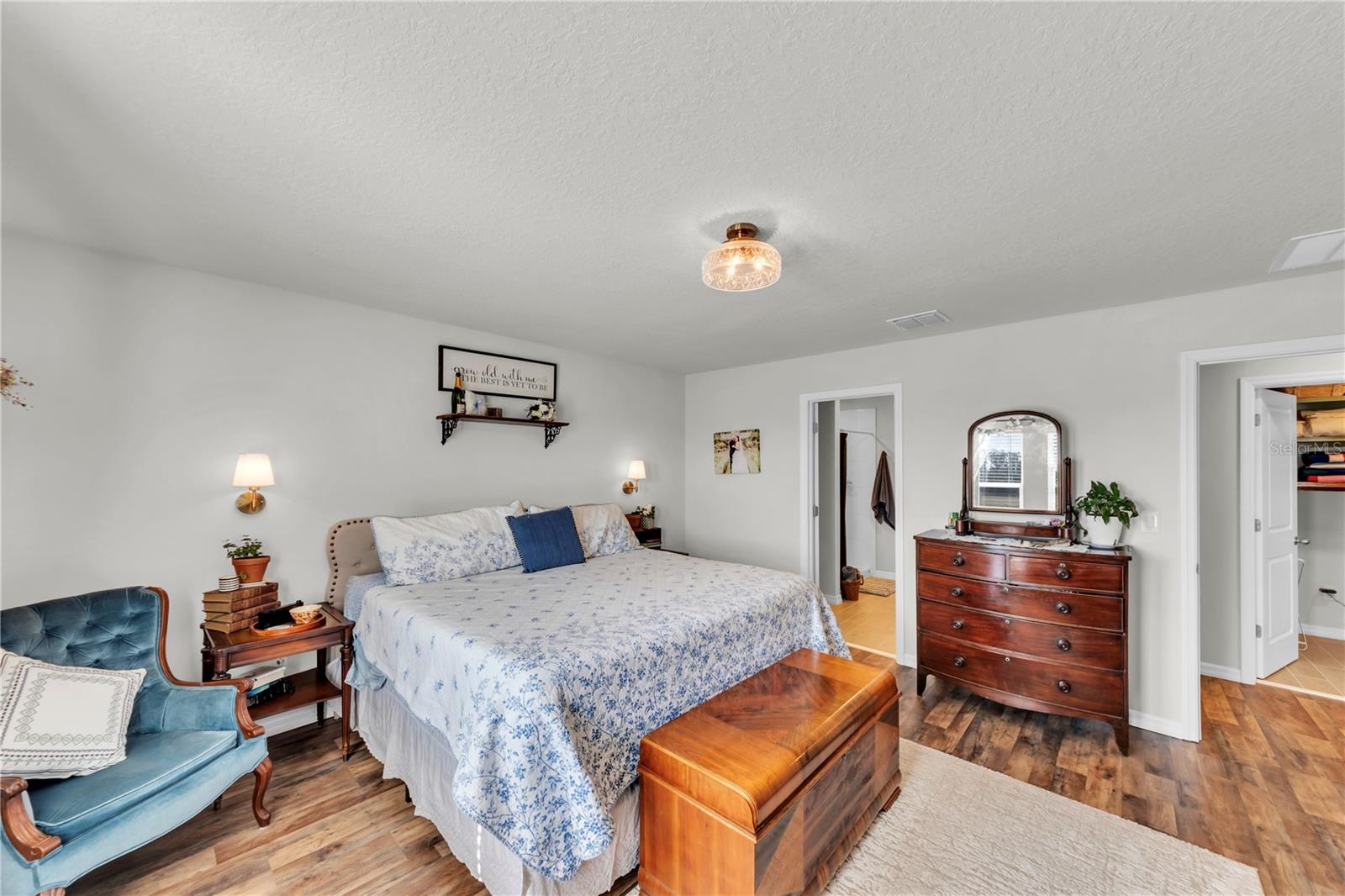 Master bedroom With an upstairs laundry room in the far right corner.