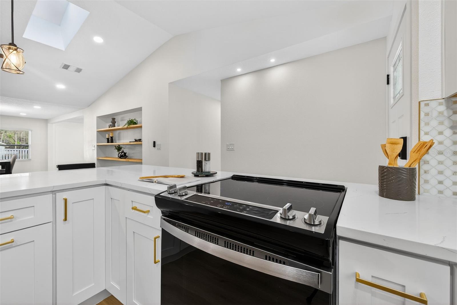 Stylish black and gold fixtures throughout