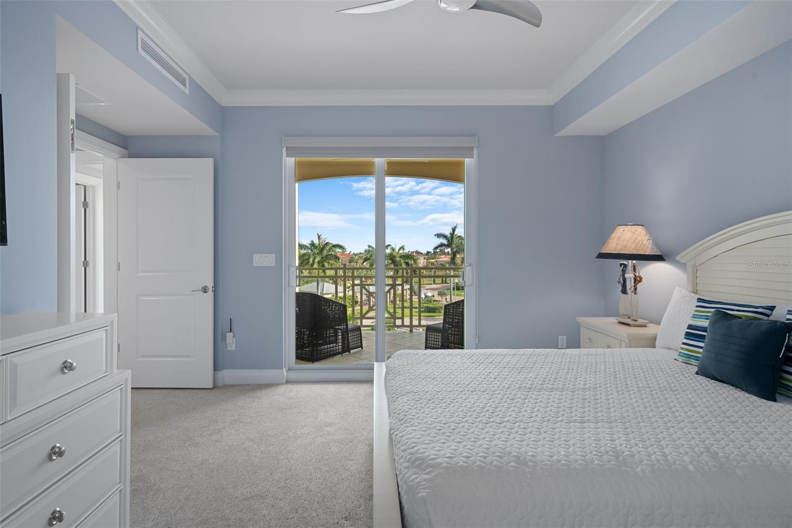 The ensuite 2nd bedroom features a spacoious balcony, walk-in closet and bath.