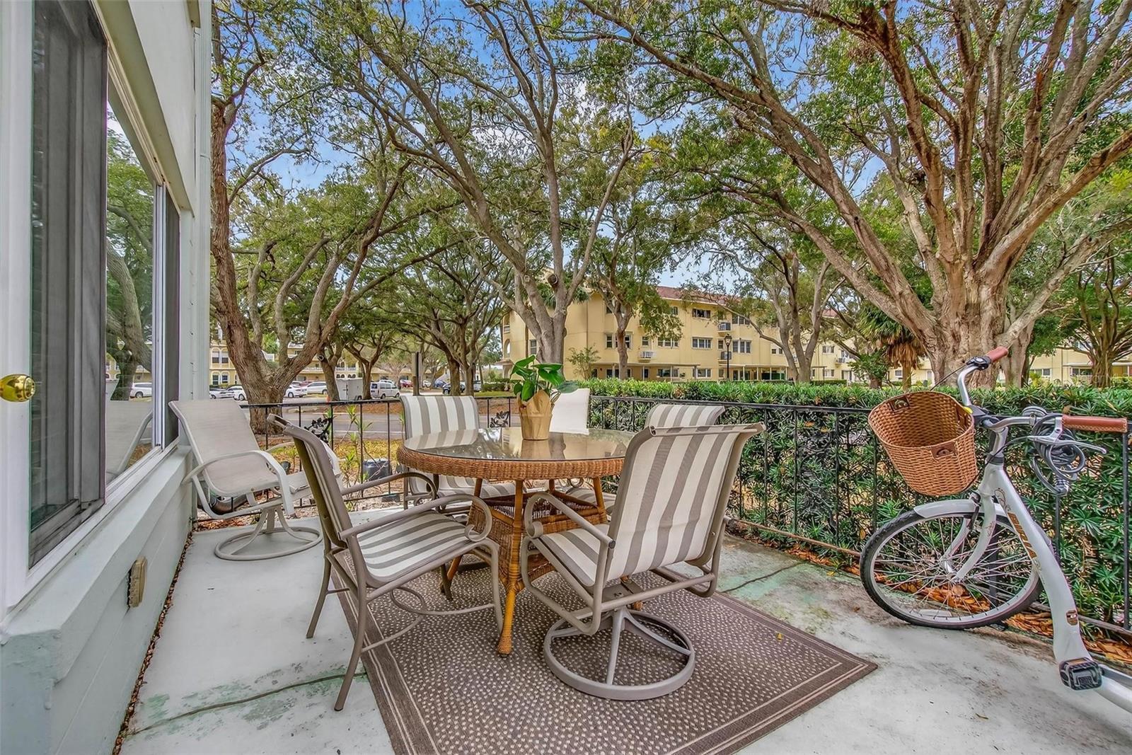 Large Back Porch Shaded by Trees