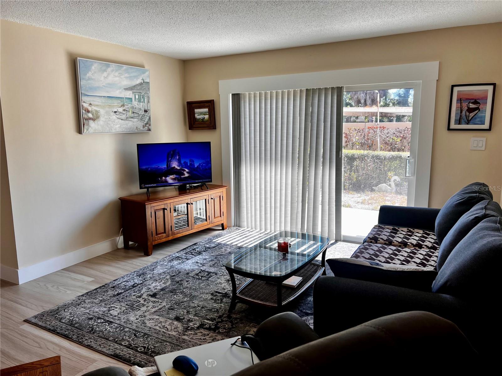 Living Room with new glass sliding doors
