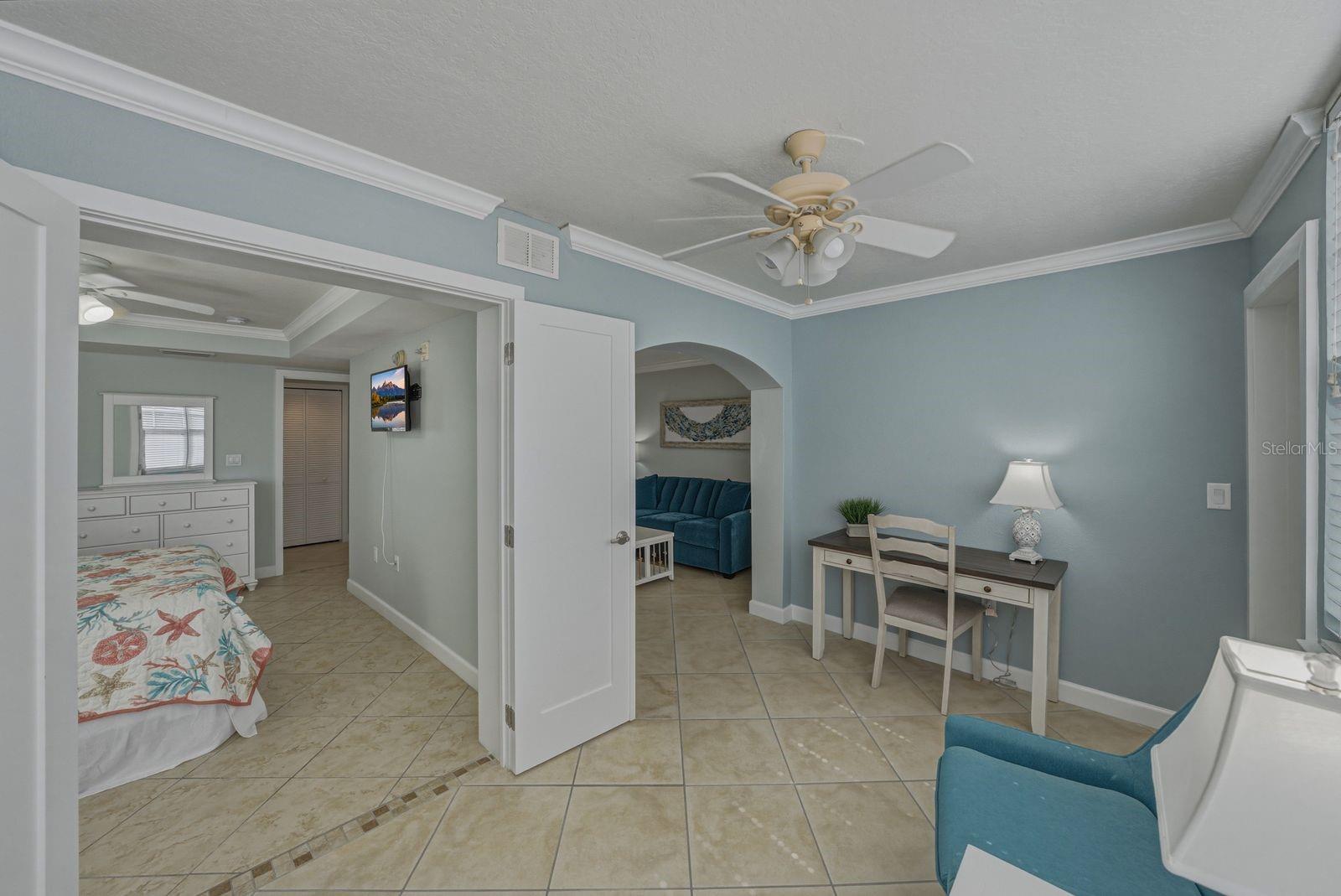 Sun room to bedroom and living room.