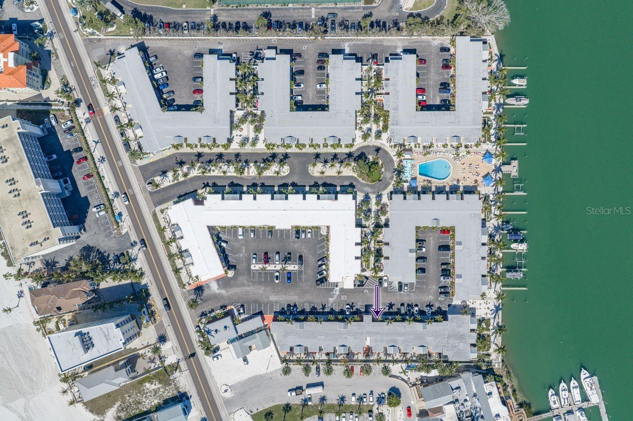 Barefoot Beach Resort. The purple arrow near the bottom points at your new condo.