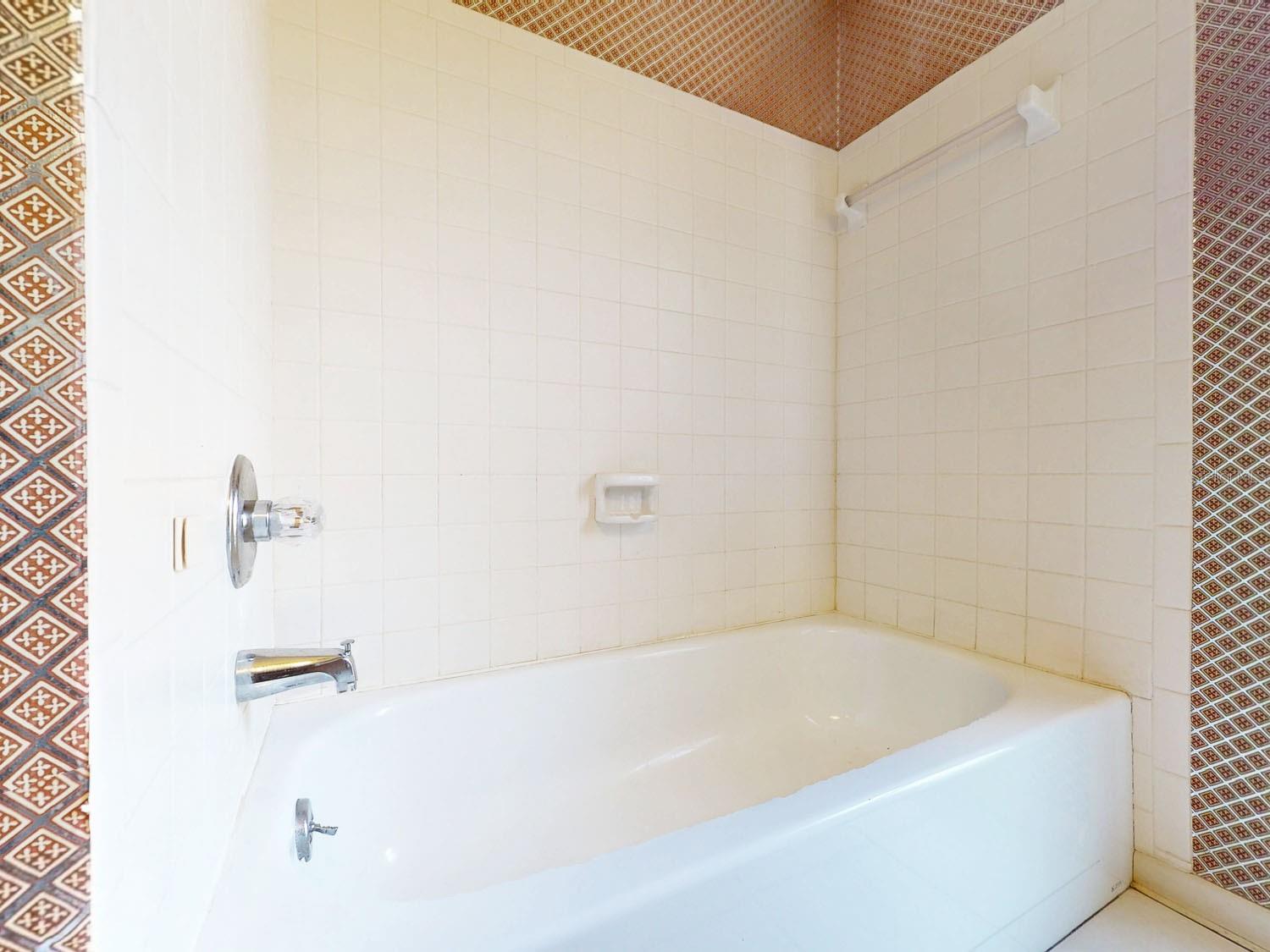 Decorative tile accents and tub/shower combination