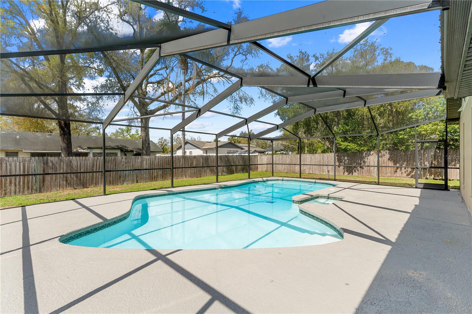 Screened in pool with Nebula light rails