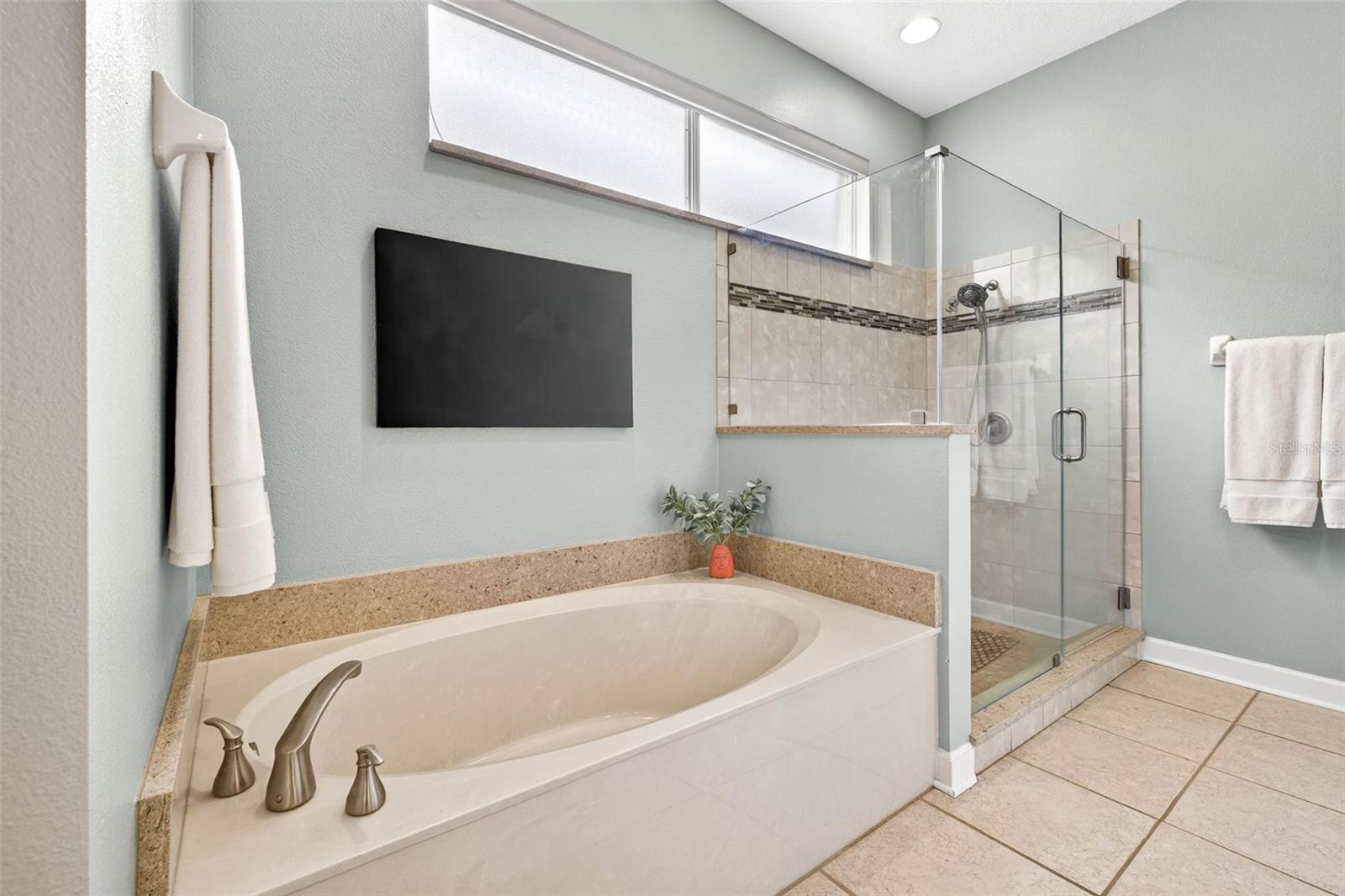 Large walk in shower and Garden Tub