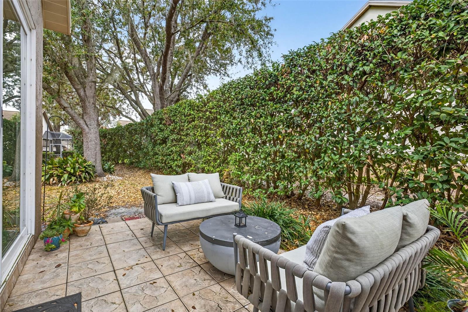 Cozy Backyard with HOA Maintained privacy hedge
