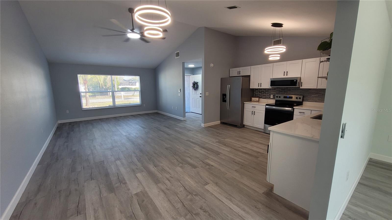 Kitchen, living and dining layout