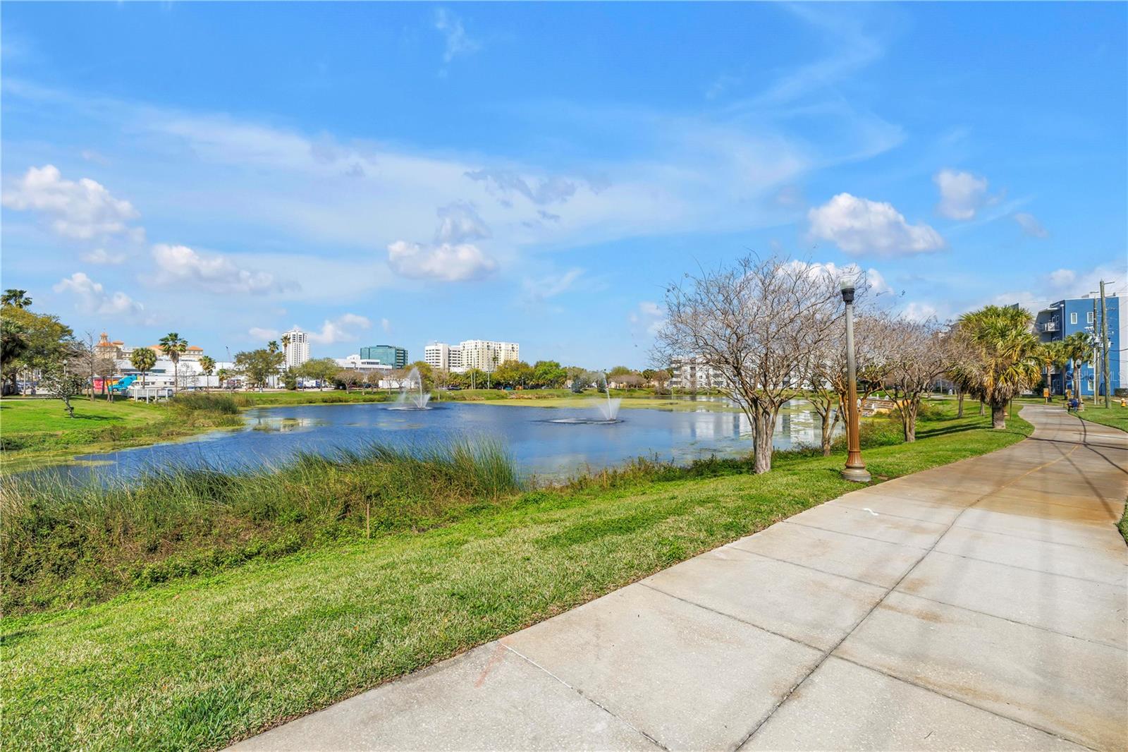 Take leisurely walks around lake.