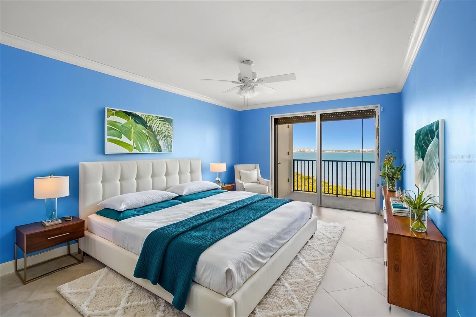 Virtually staged primary bedroom