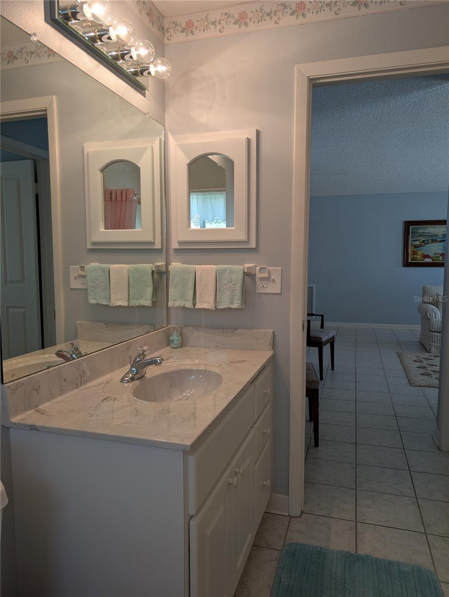 View from bathtub into living area.